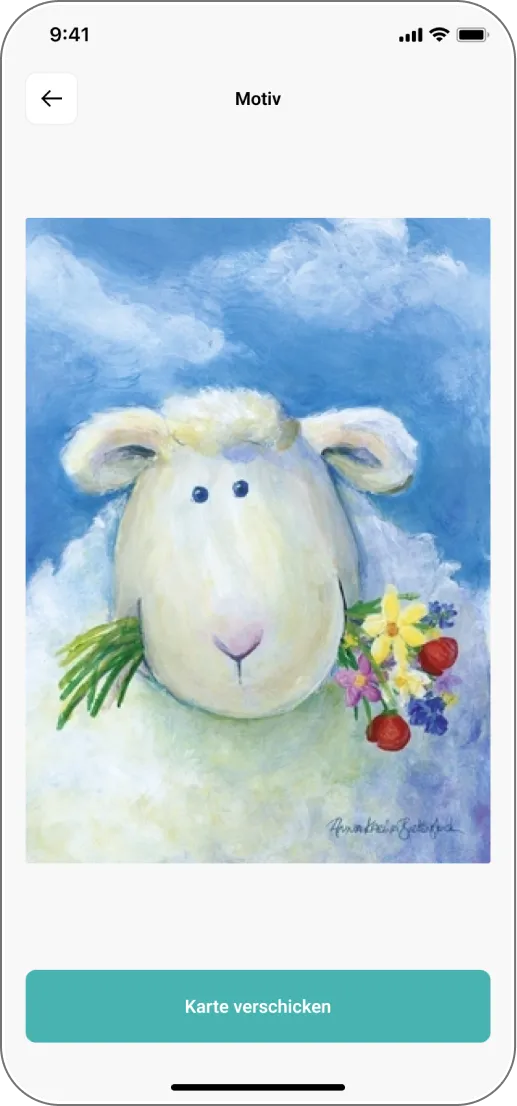 Detailansicht eines Kartenmotivs, das als Ausgangspunkt für eine persönliche Postkarte gewählt werden kann.